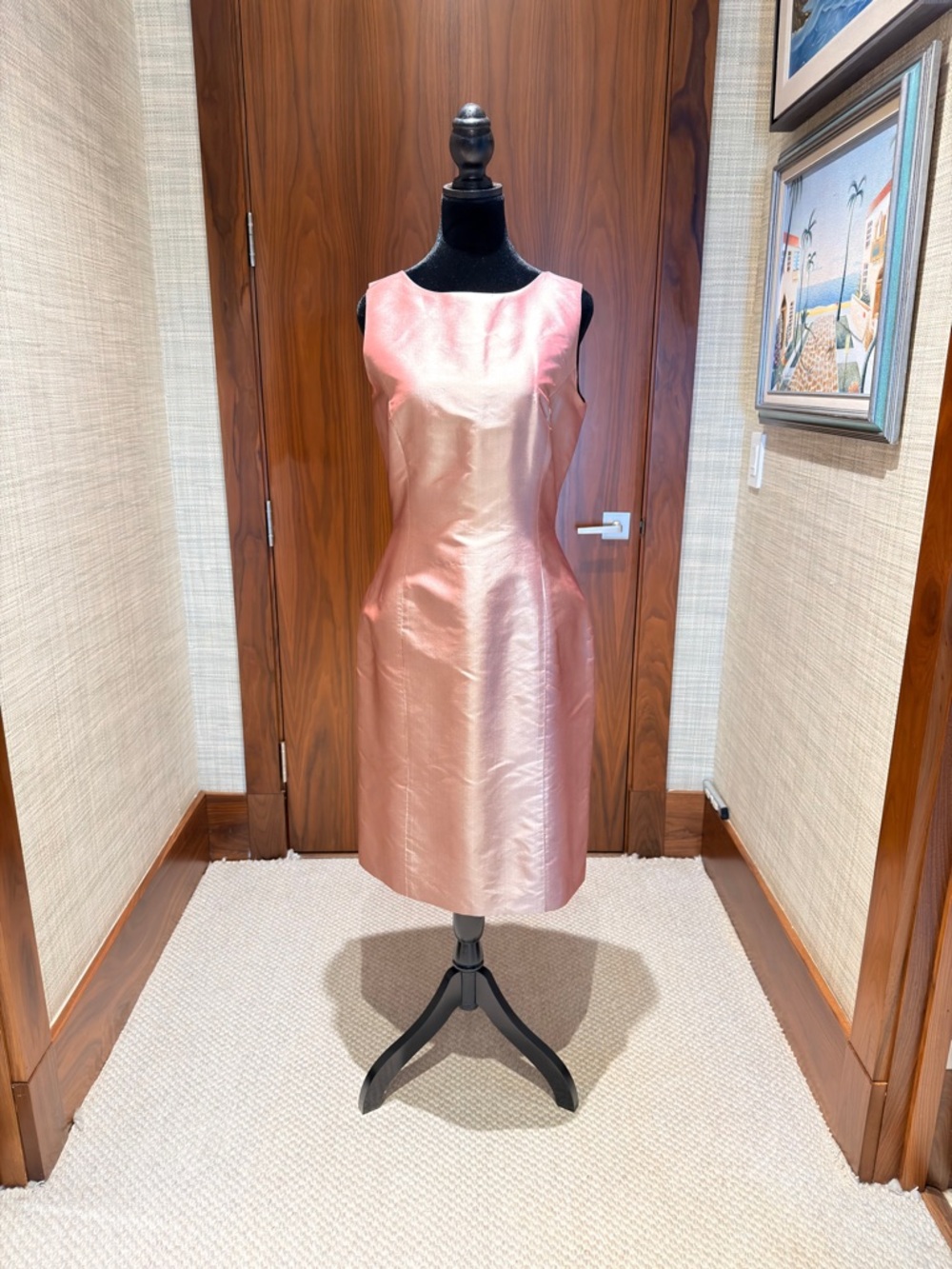 Vintage Favourbrook Silk Sheath Dress Pink Champagne Sleeveless UK 12